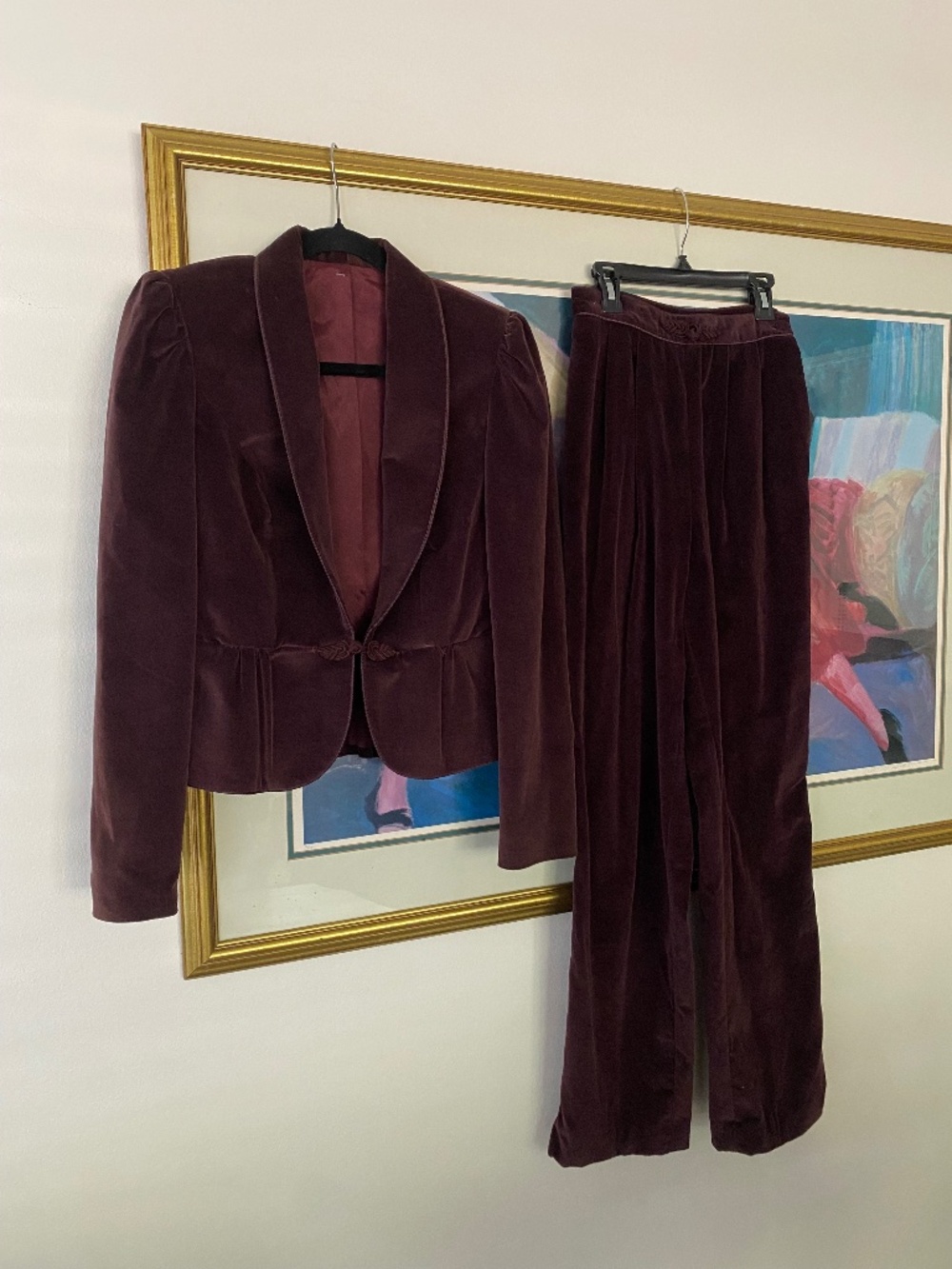Vintage 1970s Purple Velvet Blazer Suit Set XS Boho Disco Rock n Roll
